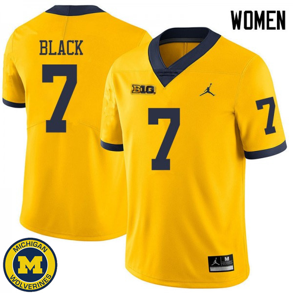 Womens Michigan Wolverines #7 Tarik Black Yellow Jordan Brand College Game Jersey